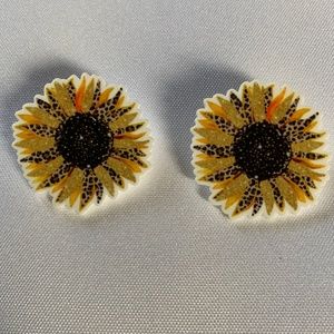 NWT. Handmade Sunflower in Yellow and Animal Print Earrings!